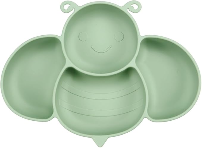 PandaEar 2 Pack Silicone Suction Plates for Baby, Divided Unbreakable Toddler Plate with 2 Pack Spoons for Self Feeding, Babies Utensils Feeding Set Baby Eating Supplies, Crab & Bee Shape -Blue&Green