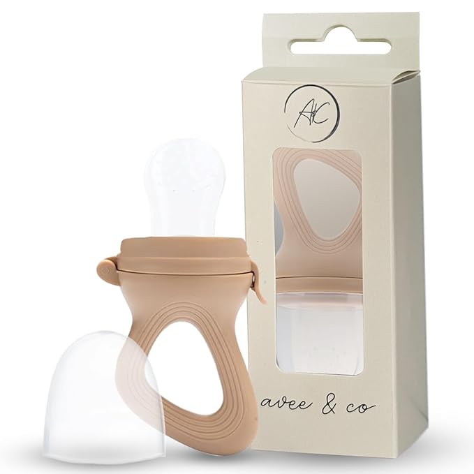 Avee & Co Silicone Teething Pacifier and Fresh Fruit Feeder, Baby Pacifier for Teething, Toddler Teething Toy (Brown)