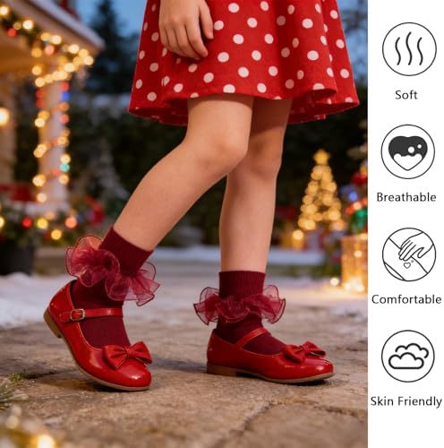 Girls Ruffle Socks Double Lace Turn Cuff Frilly Church Dress Socks - Image 6