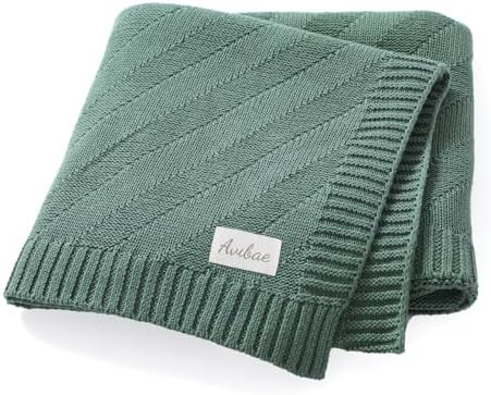 Avibae Knitted Baby Throw Blanket, Solid Color Swaddling Receiving Blanket by B