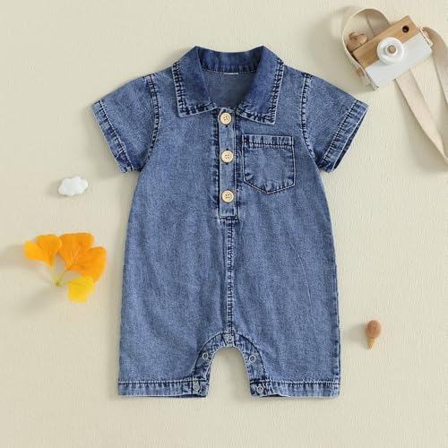 Baby Girl Denim Outfit Button Romper Jean Jumpsuit Shorts Overalls Toddler - Image 4