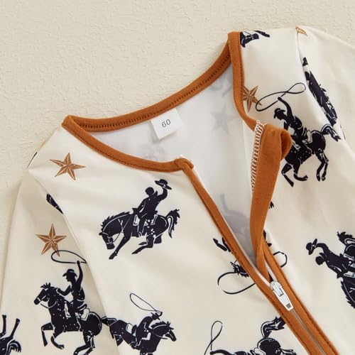 Western Baby Cowboy Clothes Neutral Zipped Fall Romper Outfit - Image 4