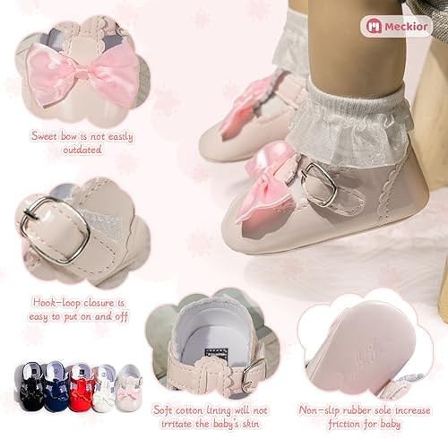Meckior Infant Baby Girls Soft Sole Bowknot Princess Wedding Dress Mary Jane - Image 5