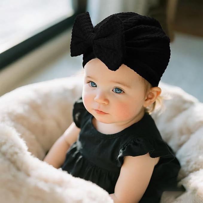 Baby Girls Hair Bow Turban Hat 6PCS Set, Top Bowknot Head Wrap Beanie India Caps - Image 7