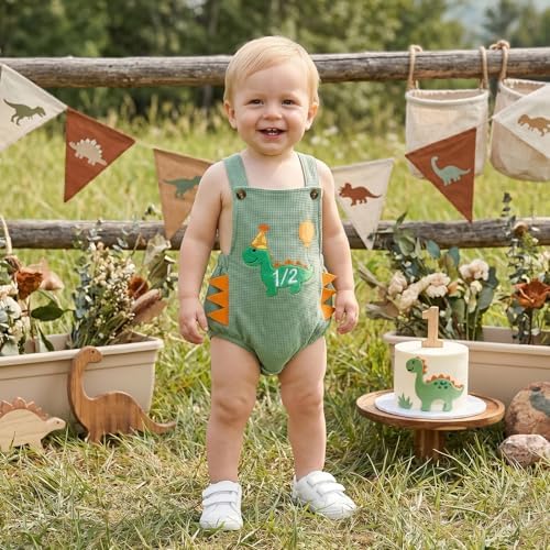 Honganda Baby Boy 1/2 Birthday Outfit Half Way to One Cake Smash Romper - Image 4