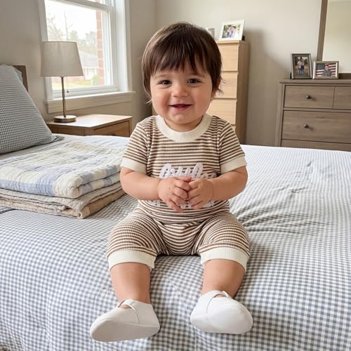 allshope Newborn Baby Boy Summer Outfit Romper Letter Embroidery Short Sleeve - Image 5