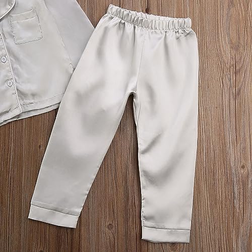 Kids Baby Girl Boy Satin Pajamas Set Button Down Sleep Shirt Top+Long Pants - Image 7