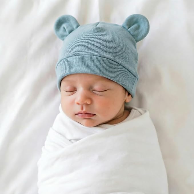 BQUBO Newborn Baby Bear Ears Hats and Mittens Sets Preemie Cotton Caps Baby Boy - Image 3