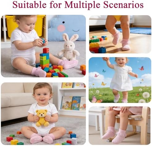 Baby Girl Ruffle Socks with Grips Lace Frilly Ankle Dress Socks - Image 6