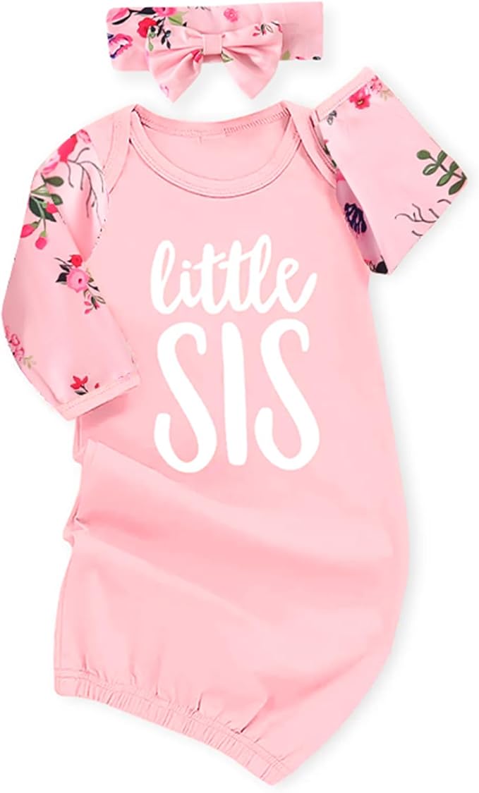 AMAWMW Newborn Baby Girl Little Sister Sleeper Gown Stripe Long Sleeve by AMAWMW