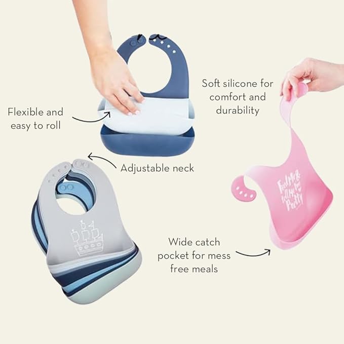 Bella Tunno Baby Bib for Eating, Waterproof Silicone Bib with Large Food Catcher, Adjustable Fit for Babies 4-12 months & Toddlers 1-3 Years, Boys & Girls, K for Kiddo