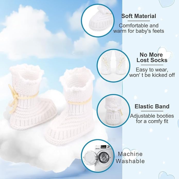 Baby Booties Newborn Hand Crochet Knit Cotton Bootie Cozy Warm Soft Sock Shoes - Image 5