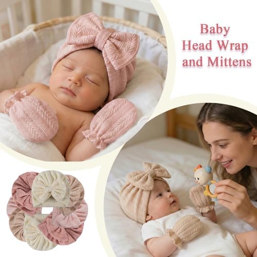 Newborn Baby Girl Hats Mittens Set Cotton - Image 4