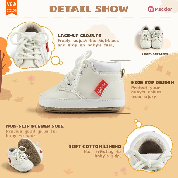 Meckior Toddler Baby Boys Girls High Tops Ankle Sneakers Soft Anti-Slip Sole PU - Image 5