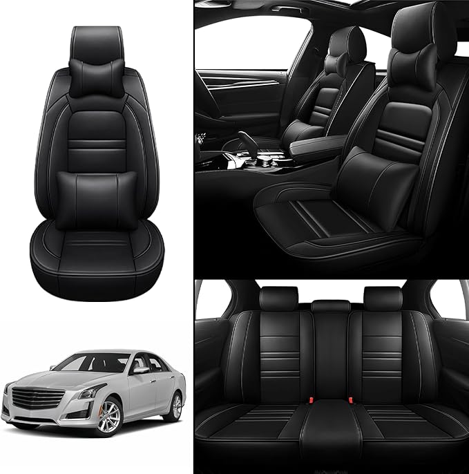 Car Seat Covers for Cadillac cts 2003-2019 | 5-Seats Seat Covers, Waterproof Seat Protectors, Automotive Seat Covers (Full Set with Pillow,Black)