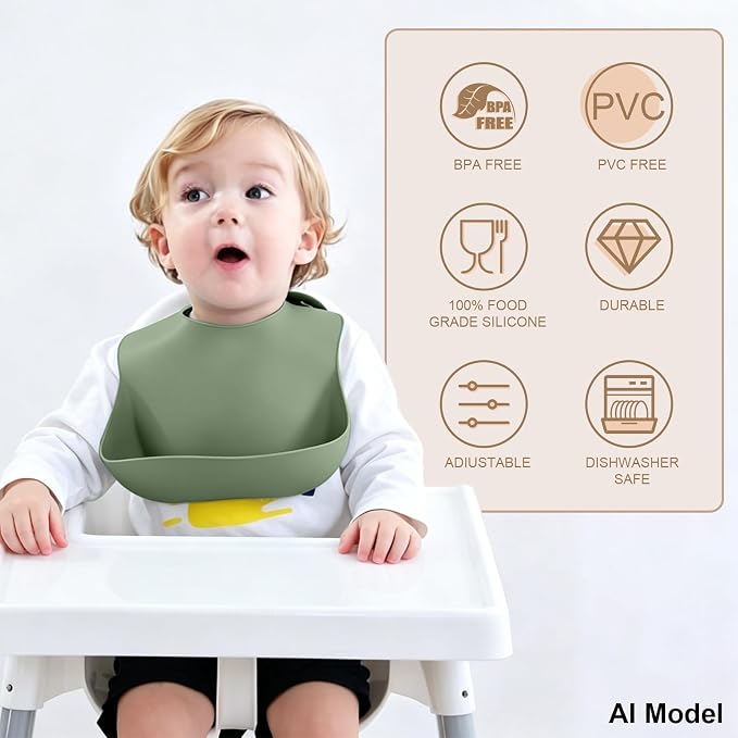 Set of 3 Silicone Bibs for Babies Toddler, Soft Adjustable Bibs for Baby Girl - Image 8