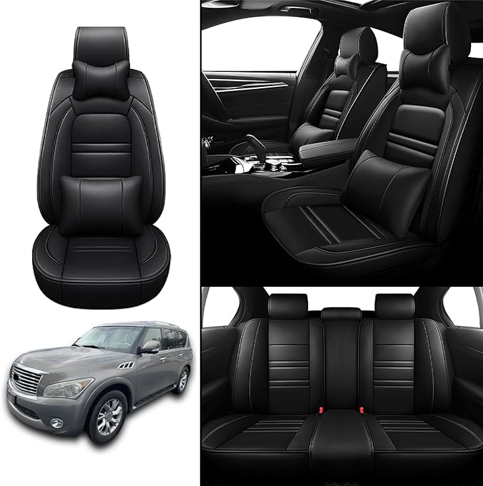 Car Seat Covers for Infiniti qx56 2004-2013 | 5-Seats Seat Covers, Waterproof Seat Protectors, Automotive Seat Covers (Full Set with Pillow,Black)
