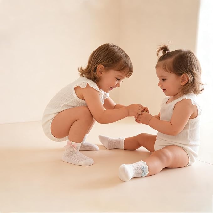 Baby Girls Socks with Bow Infant Breathable Mesh Ruffle Lace Sock - Image 6