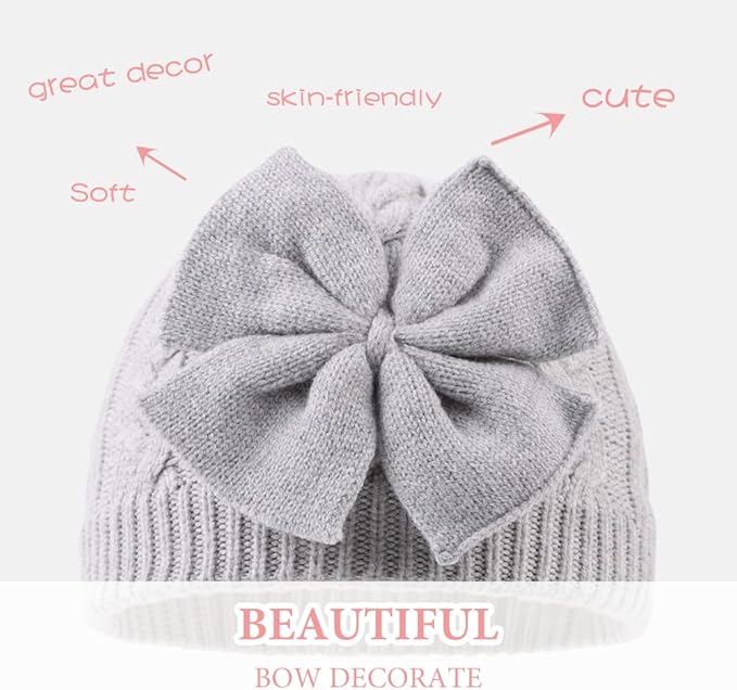 JANGANNSA Winter Warm Knitted Baby Hat for Girls Cotton Lined Infant Toddler Hat Autumn Cute Bow Classic Girls Beanie 0-6Y