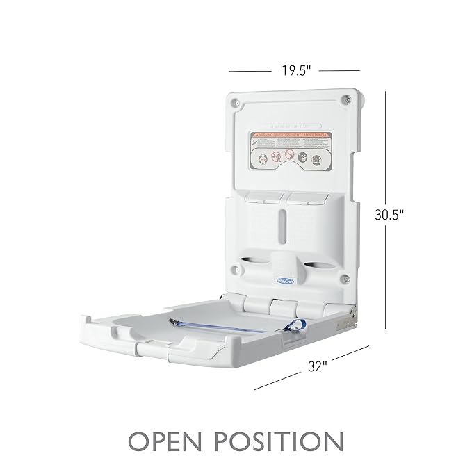 Foundations Classic Vertical Baby Diaper Changing Station, Wall Mount, Built in Liner Dispenser, One Handed Adjustable Safety Strap, Light Gray (100-EV)