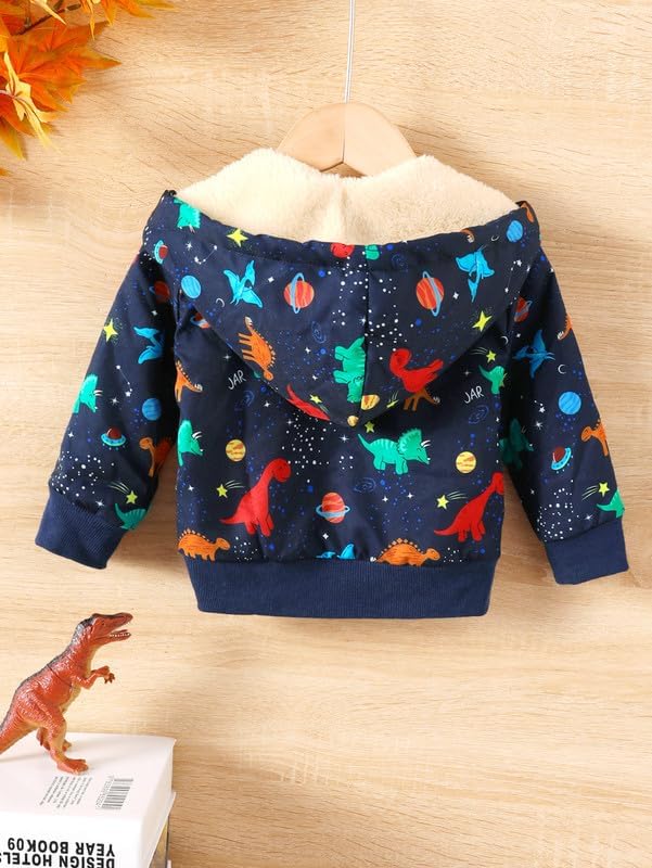 Baby Boys Fleece Jacket Cartoon Dinosaur Hooded Outerwear Toddler Fall Winter - Image 6