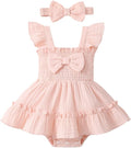 Baby Girl Smocked Romper Dress Ruffle Bow Summer Outfit by Megeoly