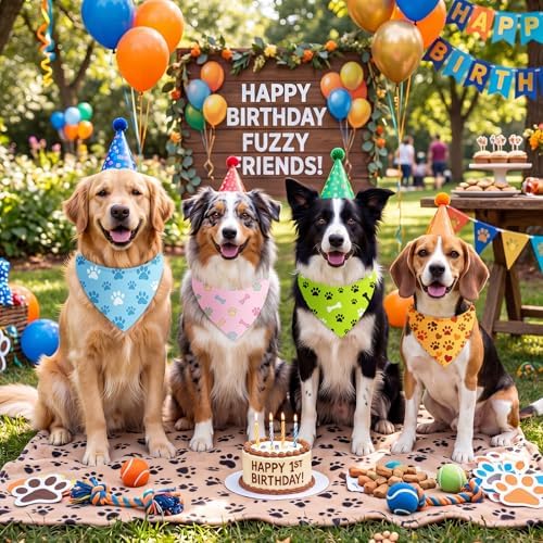 50 Pcs National Dog Day Dog Bandanas Bulk Pastel Paw Prints Pattern - Image 4