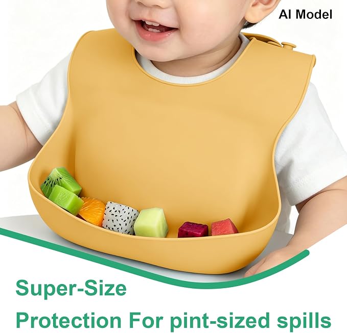 Set of 3 Silicone Bibs for Babies Toddler, Soft Adjustable Bibs for Baby Girl - Image 3