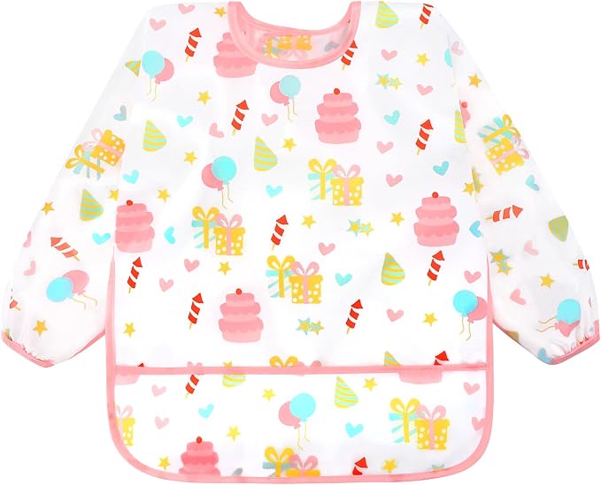 Accmor 4 Pack Long Sleeve Bibs, Baby Smock Waterproof Full Sleeved Bib - Image 8
