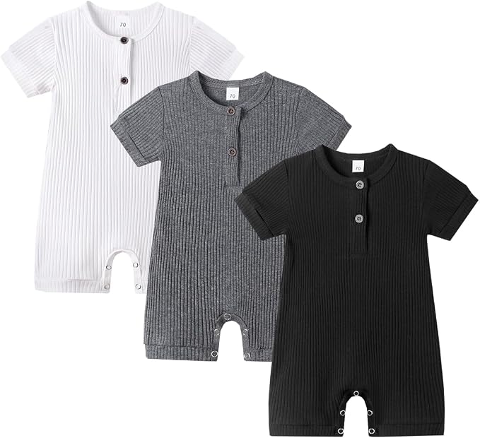 Bafeicao Baby Boy Girl 2/3 Pack Solid Romper Ribbed Short/Long Sleeve | by Bafeicao
