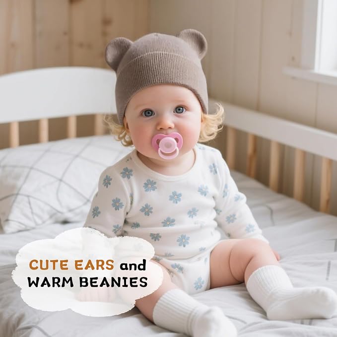 Baby Winter Beanie Hat, Kids Cute Bear Ears Soft Knit Beanie - Image 2