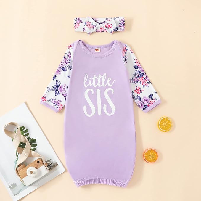 AMAWMW Newborn Baby Girl Little Sister Sleeper Gown Stripe Long Sleeve - Image 5