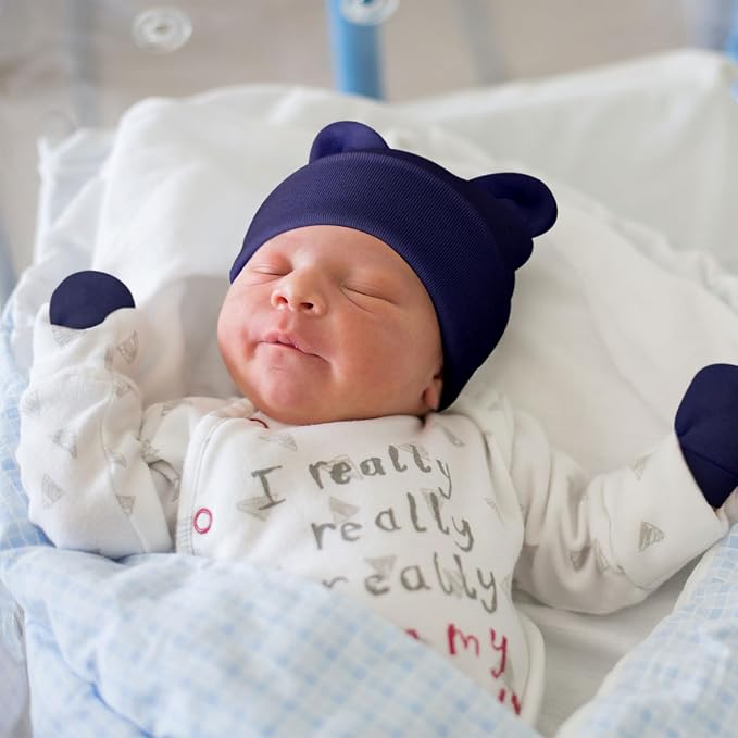 BQUBO Newborn Baby Hats Mittens Set Hospital Hat Beanie Infant Caps Baby Gloves - Image 3