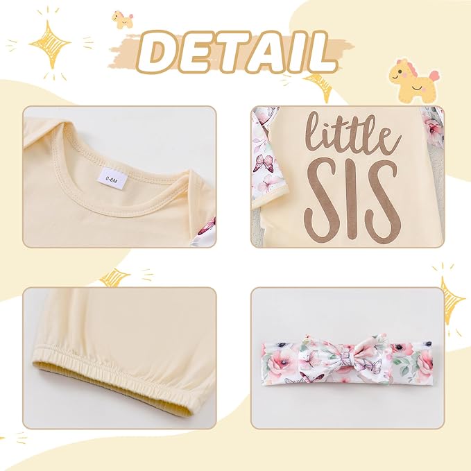 AMAWMW Newborn Baby Girl Little Sister Sleeper Gown Stripe Long Sleeve - Image 6