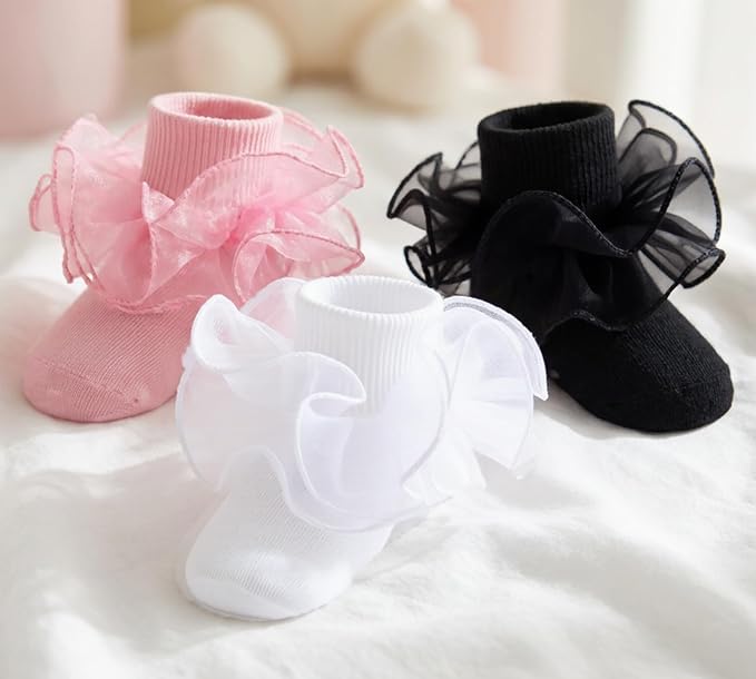 Baby Girl Ruffle Socks Cute Infant Lace Frilly Fancy Dress Socks - Image 4
