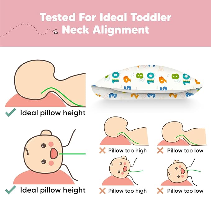 Toddler Pillow with Pillowcase - 13x18 My Little Dreamy Kids Travel Bed Pillows for Sleeping, Organic Cotton Small Pillowcase, Soft & Breathable, Machine Washable, Toddlers 2-5 Years Old (Dino123)