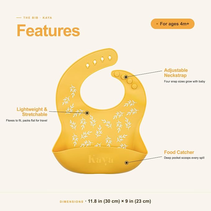Kaya Silicone Baby Bib Pack of 2, BPA-Free Waterproof Food Catcher, Adjustable - Image 4