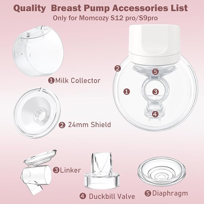 One Full Set Milk Collector Cup 17mm Only Compatible with Momcozy S12 Pro/S9 Pro Breast Pump NOT for S9/S12, S12 Pro/S9 Pro Wearable Breast Pump Replacement Parts with 17mm Flange