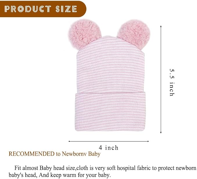 Newborn Baby Hat Infant Caps Baby Boy Girl Toddler Hospital Hats Bow Double - Image 3