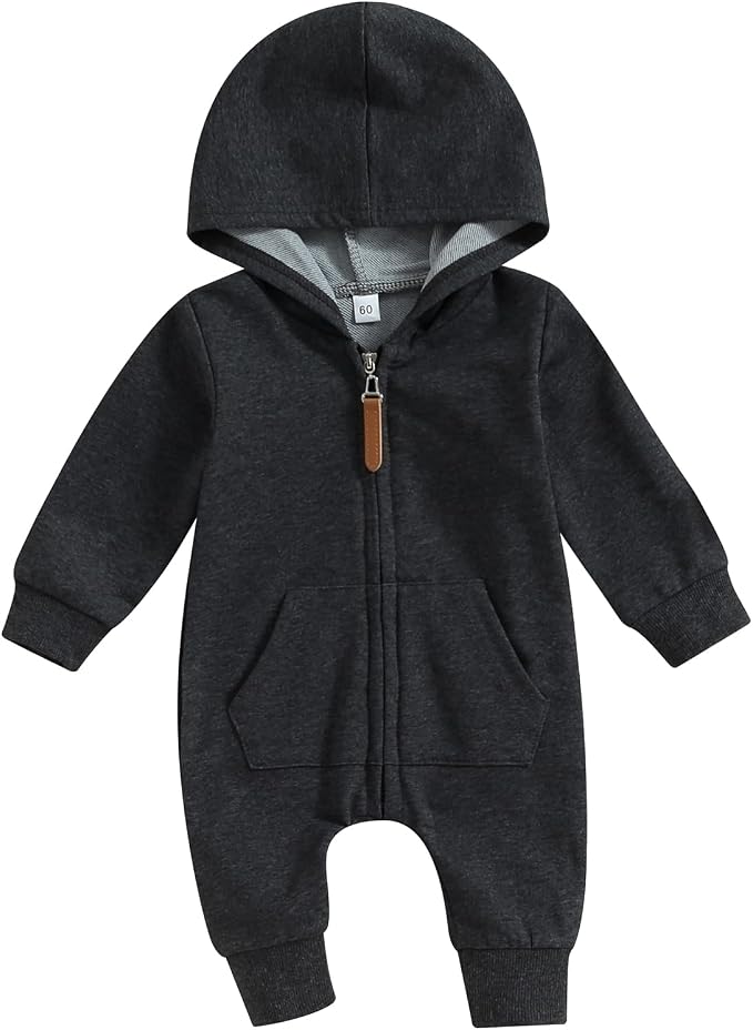 Infant Baby Boy Girl Clothes Solid Hoodie Romper Zip Up Long Sleeve Hooded by DNOMAID+YZARC