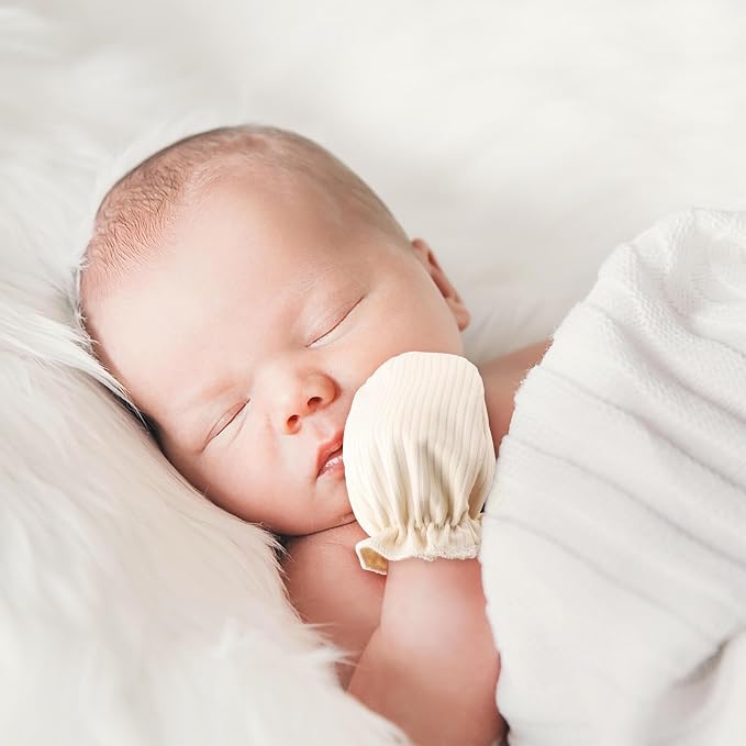 AQOKKA Newborn Baby Mittens No Scratch Cotton Elastic Wrist Gloves Infant - Image 2