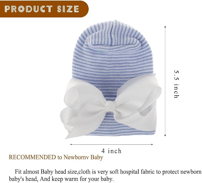 Newborn Baby Hat Infant Caps Baby Boy Girl Toddler Hospital Hats Bow Double - Image 4
