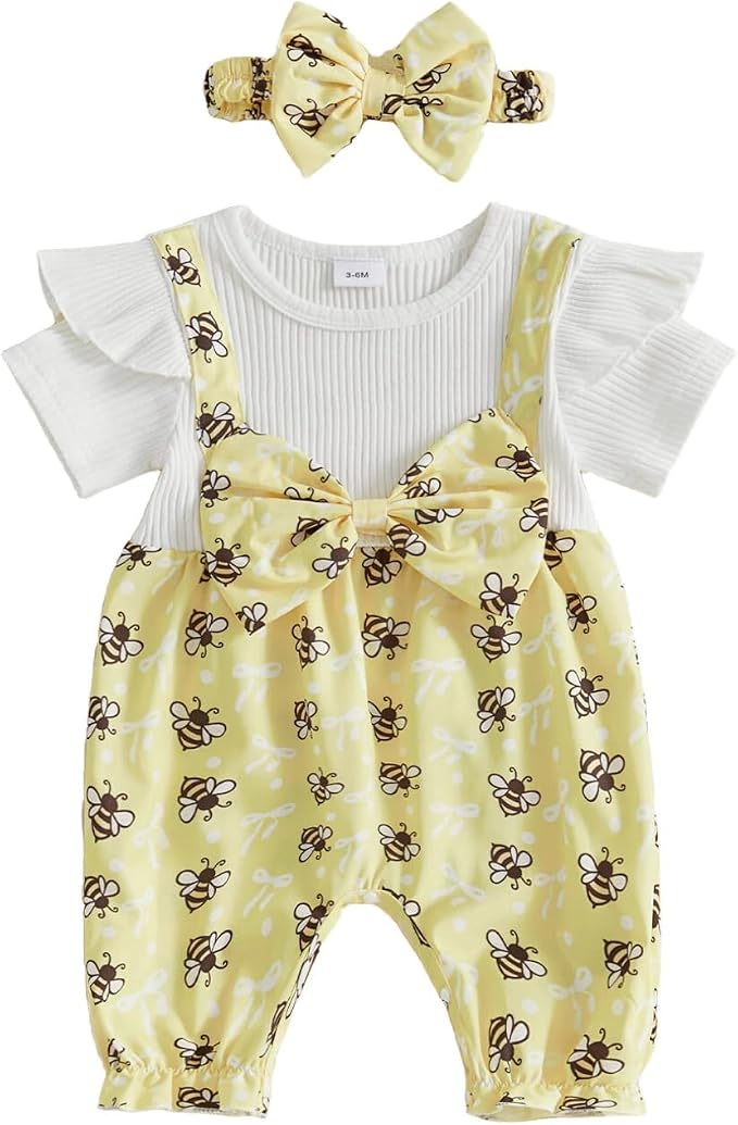 YINGISFITM Newborn Baby Girl Summer Clothes Short Sleeve Bubble Romper Bow by YINGISFITM