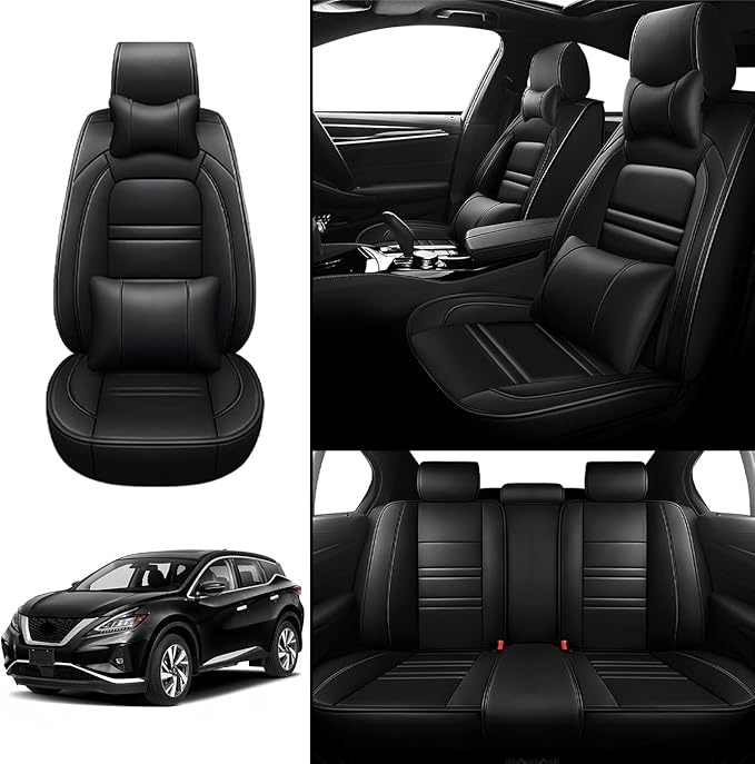 Car Seat Covers for Nissan Car Murano 2003-2025 | 5-Seats Seat Covers, Waterproof Seat Protectors, Automotive Seat Covers (Full Set with Pillow,Black)