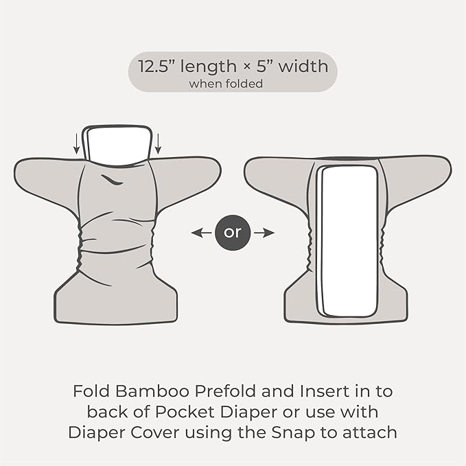 7 Pack Cloth Diaper Prefold Inserts with Snap - 2-4-2 Layers - Reusable and Absorbent - 13" x 15" Perfect for Any Diaper - Nora's Nursery