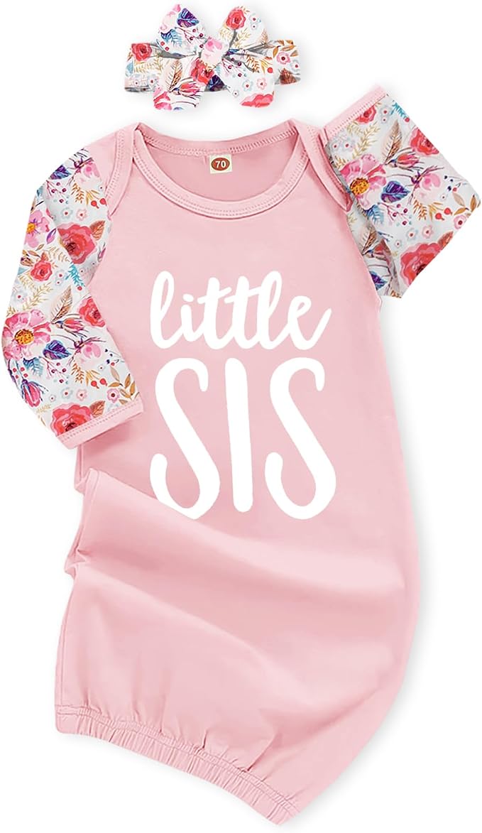AMAWMW Newborn Baby Girl Little Sister Sleeper Gown Stripe Long Sleeve by AMAWMW