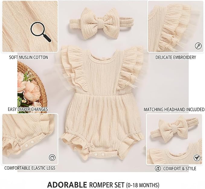 TITKKOP Ruffle Bubble Romper for Baby Girl | One-Piece Shorts Jumpsuit | Summer - Image 6