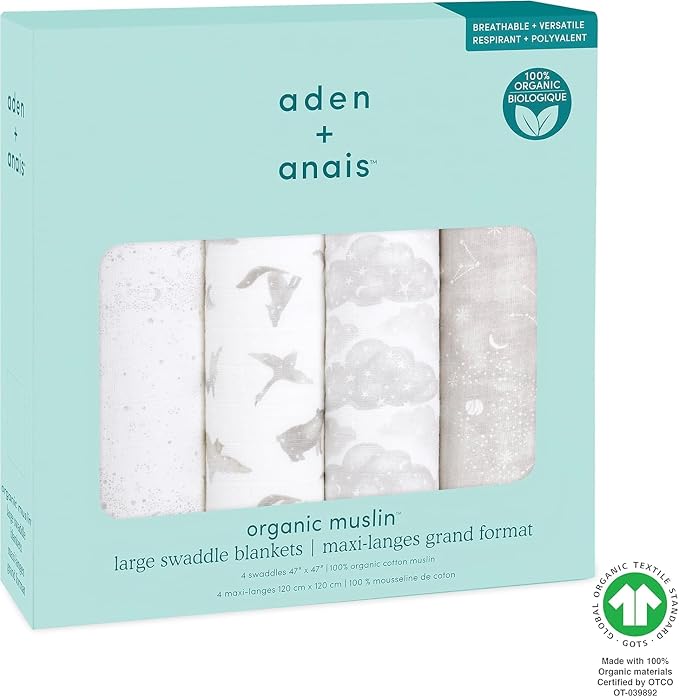 aden + anais Boutique Organic Swaddle Blanket 4-Pack – 100% Organic Cotton - Image 4