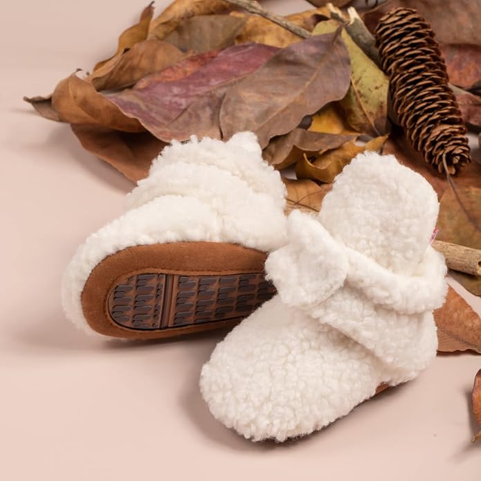 Babelvit Newborn Baby Boy Girl Soft Fleece Booties Stay On Infant Slippers - Image 3