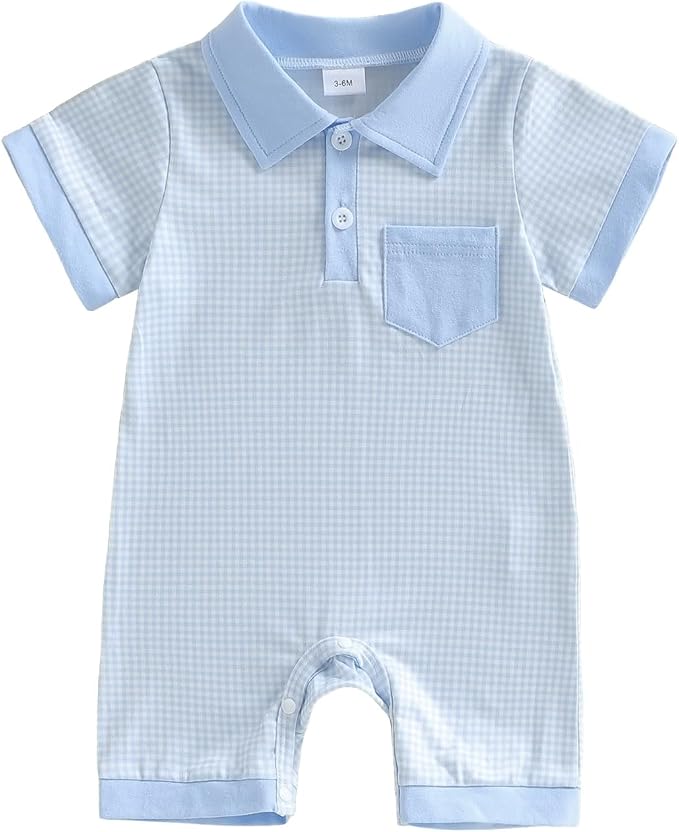 FOCUSNORM Newborn Baby Boy Summer Clothes Short Sleeve Lapel Jumpsuit Collar by FOCUSNORM